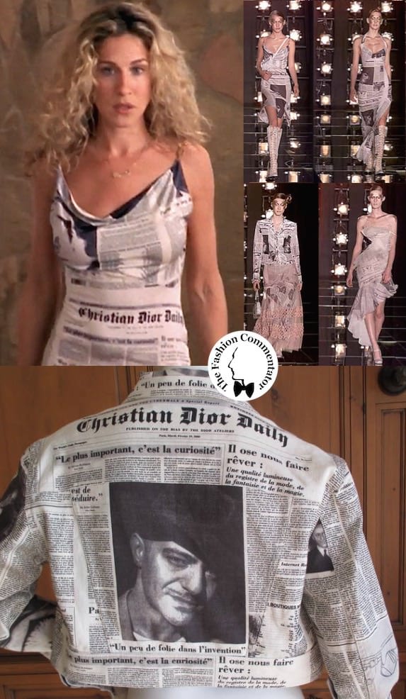 Lettering in fashion - Carrie Bradshaw wears Christian Dior FW 2000 Daily newspaper dress by John Galliano