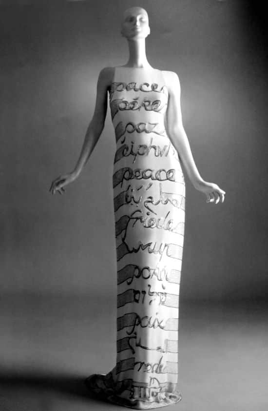 Lettering in fashion - Valentino Peace dress - couture summer 1990