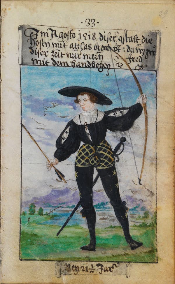 Matthäus Schwarz Aged 21 and 1:2 - In August 1518, in this manner, the hose trimmed with silk satin.At this time I greatly enjoyed archery. - © The Herzog Anton Ulrich Museum, Braunschweig
