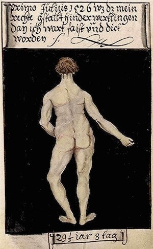 Matthäus Schwarz - Aged 29 1:3, 8 days - On 1st July 1526 that-was-my-real-figure-from-behind-because-I-had-become-fat-and-large - Bibliothèque Nationale, Paris copia
